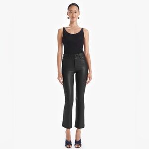 MOTHER The Insider Ankle Wax On Wax Off Black Faux Leather Pants‎